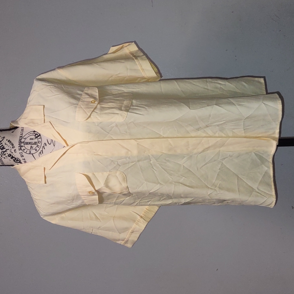Apparenza Women Collared Yellow Tops Roll Tab Short Sleeve Size L